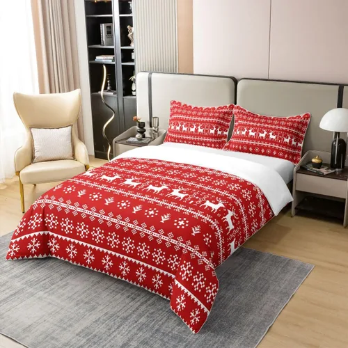 Vista 14 de Funda de edredón de árbol de Navidad 100% algodón natural, juego de ropa de cama de copos de nieve de Navidad para niños y niñas, funda de edredón