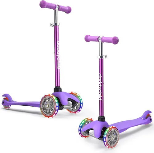 Vista 11 de 3-Wheel Kick Scooter for Kids Ages 3-8 Lean-to-Steer Toddler Scooter with Extra Wide Light Up Wheels, 4 Adjustable Heights, Foldable Scooters for