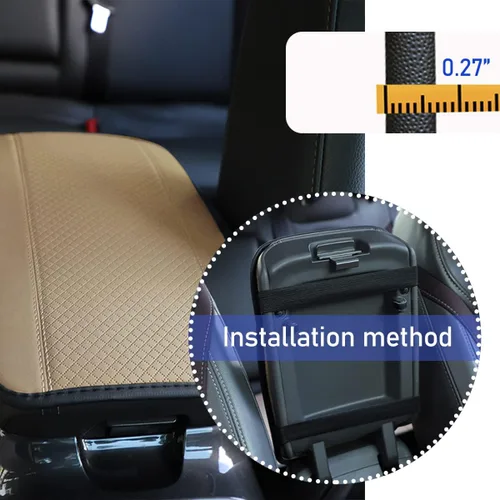 Vista 4 de Ziciner Almohadilla de cuero para reposabrazos de consola central de automóvil, protector impermeable de PU para caja de asiento de automóvil