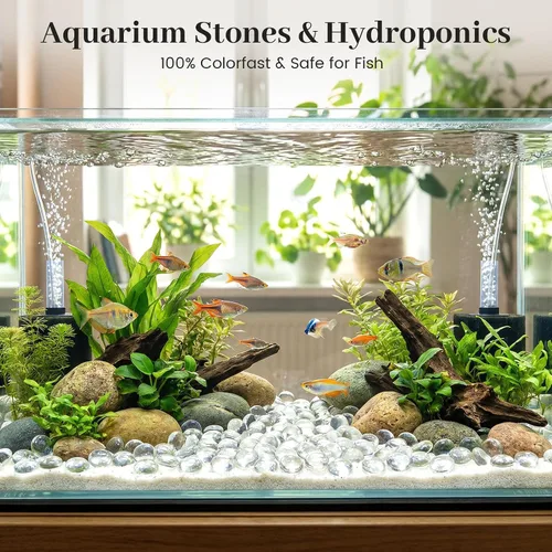 Vista 5 de FUTUREPLUSX - 50 cuentas de vidrio transparente, canicas planas para rellenos de jarrón Guijarros decorativos de cristal, rocas, pecera