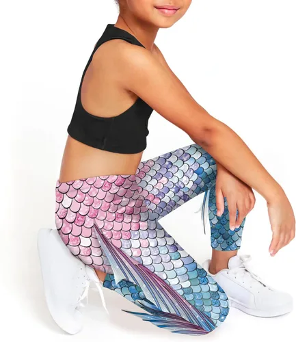 Vista 2 de Mermaid Leggings for Girls Fish Scale Printing Yoga Pants Halloween Costume Tights Mermaid Birthday Outfit