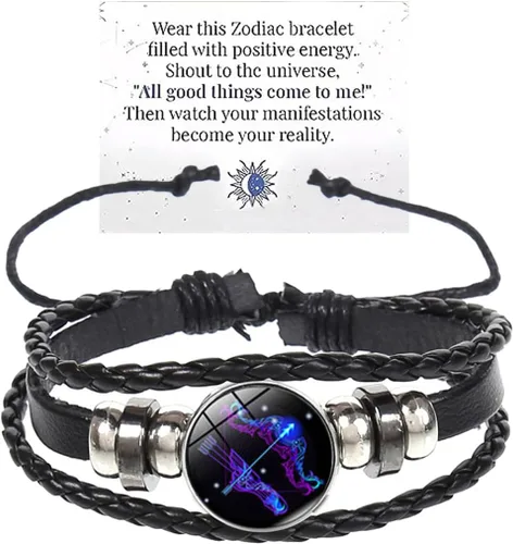 Vista 10 de Pulsera de Espíritu de Signos del Zodiaco Multicapa 12 Constelaciones Pulsera para Mujeres Hombres Pulseras de Cuero del Zodiaco Tejidas a Mano