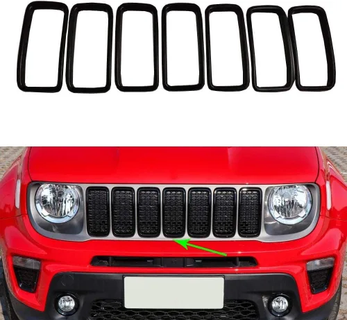 Vista 2 de Insertos de rejilla frontal ABS negra para Jeep Renegade 2019-2023 Brillo negro