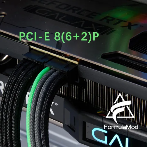 Vista 5 de FormulaMod Kit de cable de alimentación de extensión de manga 18AWG ATX 24P+ Poliestireno expandido 8-P+PCI-E8-P con peines para PSU a placa Negro