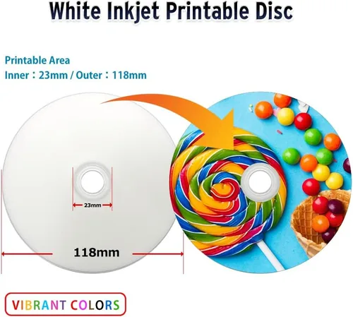 Vista 3 de 95252 CD-R 700MB 52X Hub de inyección de tinta blanco imprimible - 100pk husillo embalaje libre de frustración, 100 discos