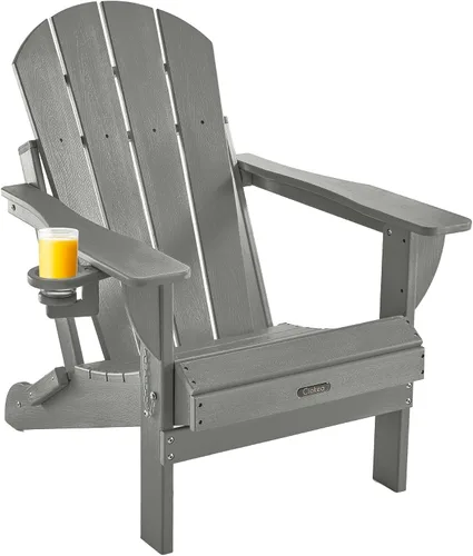 Vista 42 de Ciokea Silla Adirondack plegable con textura de madera, silla Adirondack para patio, resistente a la intemperie, silla de plástico para hoguera