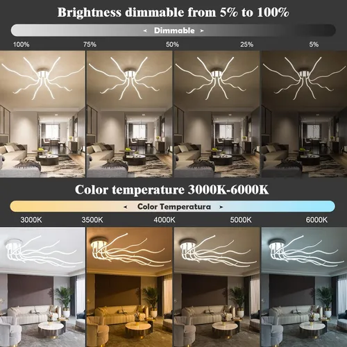 Vista 3 de Lámpara de techo LED moderna regulable para comedor, lámpara de cocina de lujo, 8 luces, cerca de techo, montaje empotrado