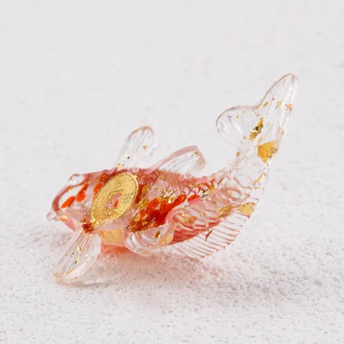 Vista 5 de 6 piezas hechas a mano en miniatura Koi Fish Red Crystal Decor Resina Soplado Fish Fgurines Feng Shui Lucky Goldfish Ornamento Estatua