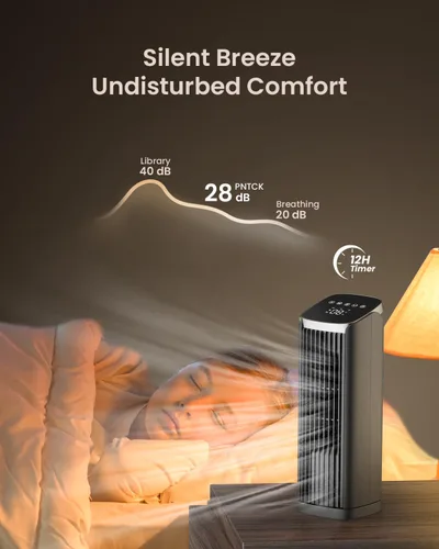 Vista 3 de PNTCK Ventilador de torre de 13 pulgadas para dormitorio, ventilador de Negro