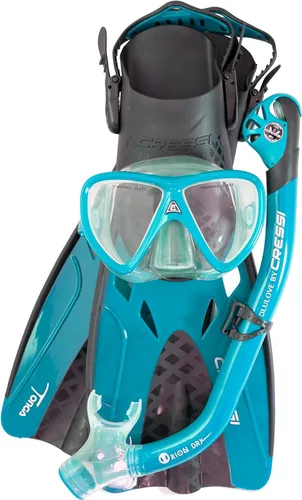 Vista 8 de Cressi Adult Complete Snorkeling Set (Mask, Dry Snorkel, Adjustable Fins) - Lightweight Traveling Equipment - Tonga Pro Dry Set: Designed in Italy