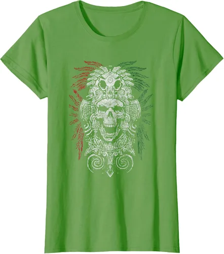 Vista 3 de Camiseta de Calavera Azteca con máscara Mayas Calavera Azteca, Negro