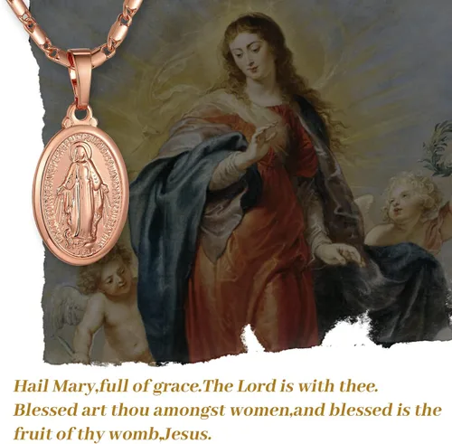 Vista 2 de GOLDCHIC JEWELRY Virgin Mary Miraculous Medal Necklace, Our Lady of Graces Guadalupe Pendant with Filigree Border