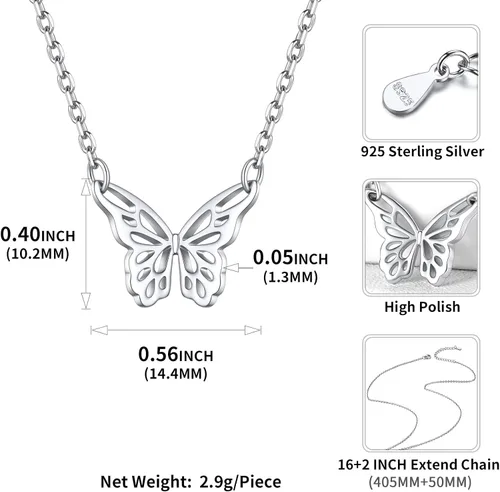Vista 4 de ChicSilver Collar de mariposa de plata de ley 925, delicado y lindo collar con colgante de mariposa para mujer, joyería minimalista para uso diario