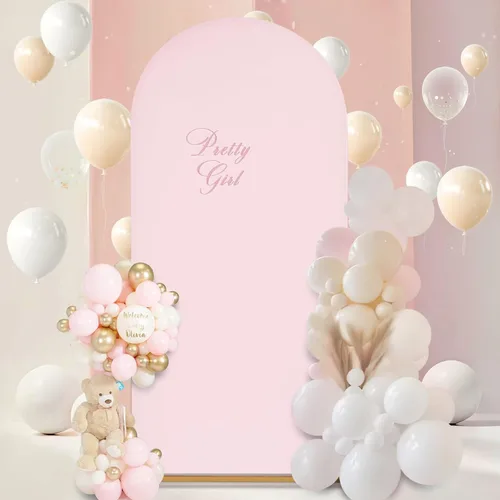 Vista 34 de SoarDream Cubierta de telón de fondo de arco de elastano beige ajustada 5 pies, cubierta de arco de boda globo con parte superior redonda, tela