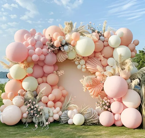 Vista 9 de Kit de guirnalda de arco de globos de cereza roja y rosa doble relleno