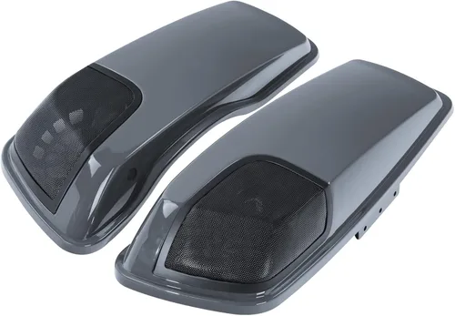 Vista 13 de TCT-MOTORPARTS Alforjas de mezclilla negra con tapas, bocina de 5 x 7 pulgadas, rejillas para Harley Street Glide Road King Road Glide Ultra Limited