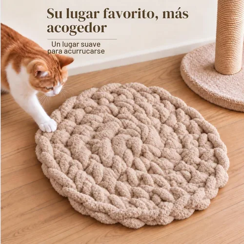 Vista 5 de Tapete de amasamiento para gatos, hecho a mano, cojín redondo para Blanco