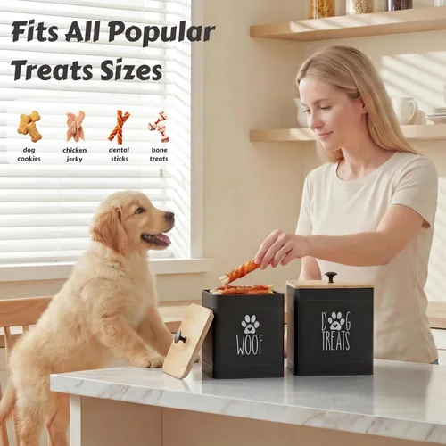 Vista 3 de PERFNIQUE Recipiente para golosinas para perros, juego de 2 tarros herméticos para golosinas para perros, tarro de galletas para encimera de cocina