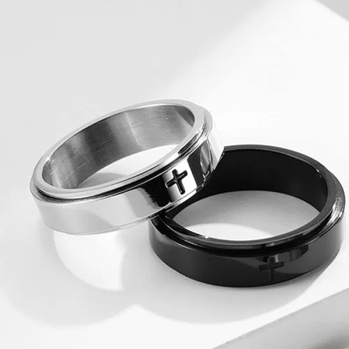 Vista 7 de Anillos de banda giratoria para aliviar el estrés y la ansiedad con diseño de Jesucristo para hombres mujeres niñas niños y niñas para la ansiedad