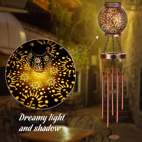 Vista 3 de YHmall Campanillas de viento solares para exteriores, regalos de sol de 38 pulgadas para mamá, campanillas de viento conmemorativas para mujeres
