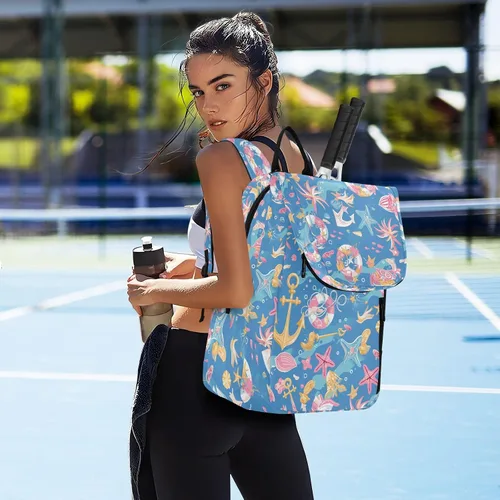 Vista 7 de Tennis Badminton Bag Backpack Water Resistant Sea Ocean Blue Waves Ocean 3 Rackets Badminton Pickleball Bag for Men Women Tennis Sport Tenis