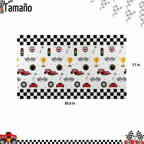 Vista 3 de 2 piezas de plástico de coche de carreras cubierta de mesa niños cumpleaños coche tema decoración suministros