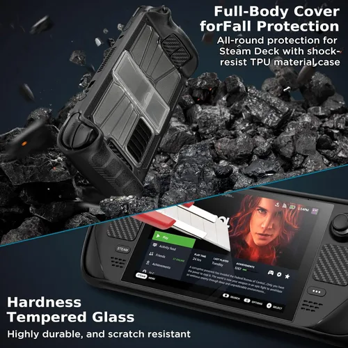 Vista 3 de Qupite Funda para cubierta de vapor con soporte ajustable, TPU + cubierta de PC con 2 protectores de pantalla de cuerpo completo, funda protectora a