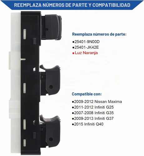 Vista 2 de Obaee 25401-9N00D Interruptor de ventana eléctrica frontal Botón maestro de control Compatible con Nissan Maxima 2009-2012, Infiniti 2007-2008 G35