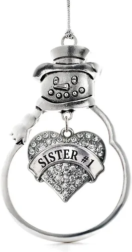 Vista 242 de Inspired Silver - Big Sis - Adorno de Navidad plateado - Adorno de árbol de Navidad con dije de corazón con circonita cúbica - Decoración colgante