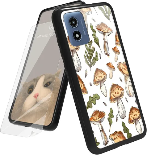Vista 55 de Funda para Motorola Moto G Play 4G 2024 con protector de pantalla, parte trasera de vidrio templado + funda de silicona suave TPU absorción