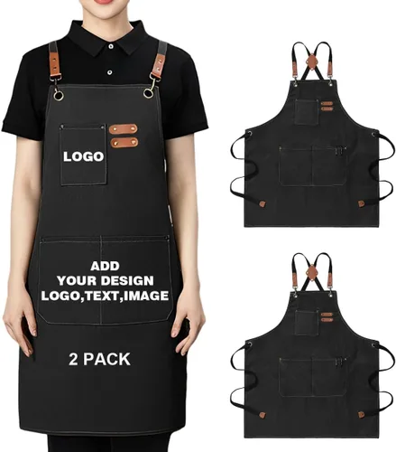 Vista 16 de Delantal personalizado para hombres y mujeres, delantales de lona de cocina personalizados con bolsillos, nombre, texto, logotipo, imagen