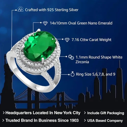 Vista 2 de Gem Stone King Anillo de piedra natal de 5 a 10 quilates para mujer, plata de ley 925, ovalado de 0.55 x 0.59 pulgadas, anillo de compromiso de boda