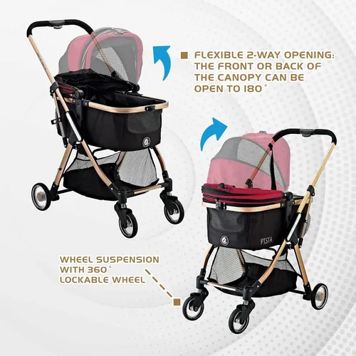 Vista 4 de Pista - Cochecito 3 en 1 superligero, carrier, asiento de coche para mascotas