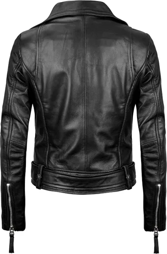Vista 4 de Decrum Chaqueta de cuero para mujer - Chaqueta de cuero asimétrica estilo motocicleta para mujer
