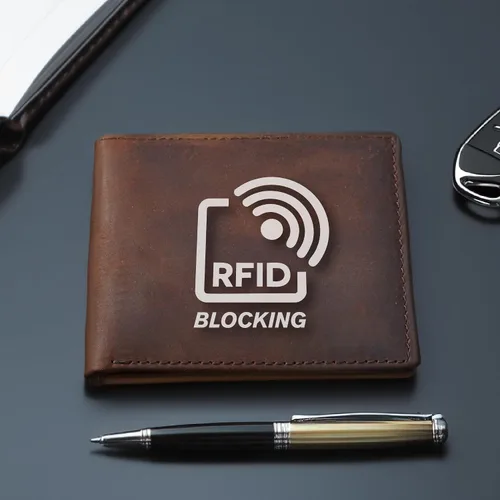 Vista 8 de Cartera personalizada grabada de cuero de grano completo con bloqueo RFID, carteras personalizadas, billetera personalizada de cuero genuino