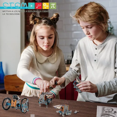 Vista 2 de Solar Robot Kit, 14-in-1 STEM Building Toy for Kids DIY Science Robotic Set Gris