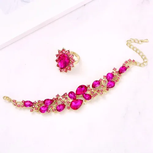 Vista 4 de Molie - Conjunto de joyas de collar y aretes de cristal austriaco para novias, para usar con vestido de novia