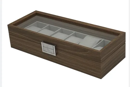 Vista 3 de Caja de reloj vitrina organizador de joyas con tapa de vidrio (madera-6slot)