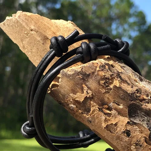 Vista 24 de 3 mm Men Genuine Leather Bracelet - Handmade Adjustable Cuff, Mens Minimalism Leather Wrap Wristband, Simple Accessories, Premium Leather, Women