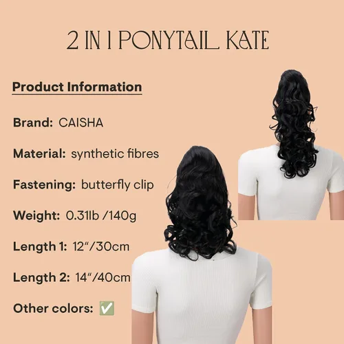 Vista 2 de PRETTYSHOP 16 o 20 pulgadas clip para el pelo en extensión cola de caballo 2 en 1 rizada resistente al calor