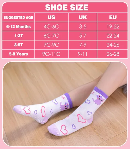 Vista 6 de Calcetines antideslizantes para niñas pequeñas, calcetines de algodón con agarres, 12 pares