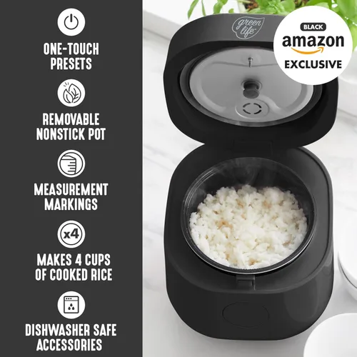 Vista 2 de GreenLife Arrocera digital, 2 tazas sin cocinar/4 tazas cocidas, olla de cerámica antiadherente extraíble sin PFAS, preajustes de un solo toque