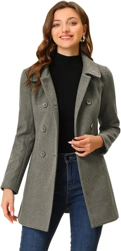 Vista 30 de Allegra K Abrigo Largo De Invierno Con Cuello Peter Pan Y Doble Botonadura Para Mujer Beige