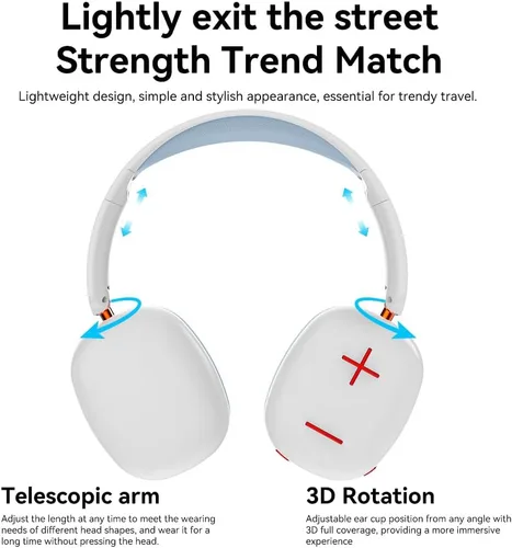 Vista 6 de Auriculares Bluetooth sobre la oreja, auriculares inalámbricos Bluetooth 5.3, tiempo de reproducción de 20 horas, micrófono, auriculares ligeros