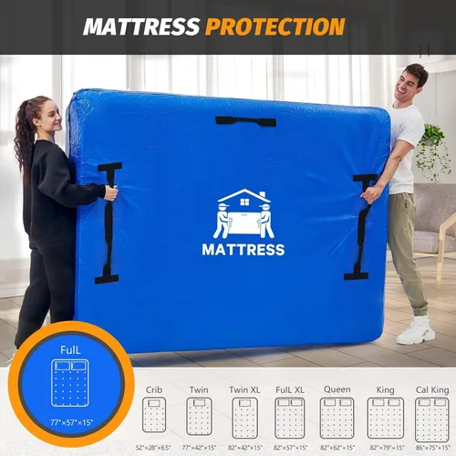 Vista 6 de Bolsas para Colchones para Mudanza, BETU Protector de Colchón Impermeable Funda de Colchón Tamaño Full Bolsas de Almacenamiento con 8 Asas Azul