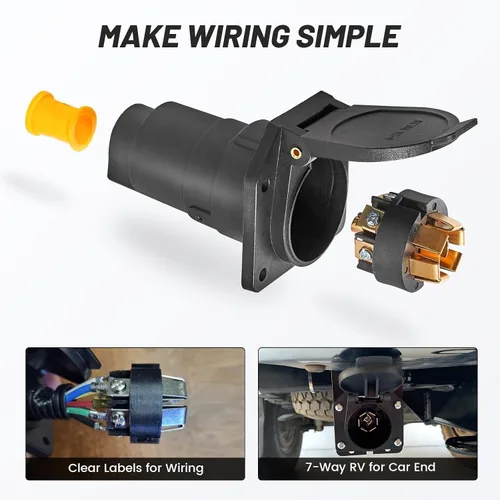 Vista 2 de MECMO Conector de Arnés de Cableado para Remolque de Hoja RV de 7 Pines, Extremo Hembra del Lado del Vehículo Camión Enchufe Socket de Remolque de 7