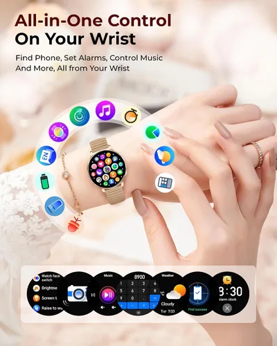 Vista 8 de Relojes inteligentes para mujeres, pantalla AMOLED de 1.27" con monitor de fitness, frecuencia cardíaca, SpO2, monitor de sueño, 3 bandas, más