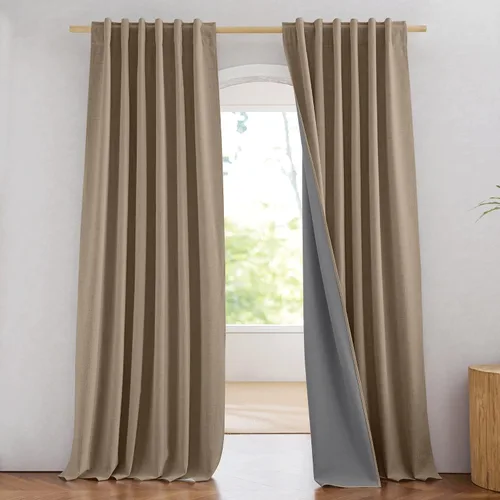 Vista 19 de NICETOWN Cortinas 100% opacas de 63 pulgadas de largo, 2 paneles de cortinas cortas con aislamiento térmico con forro para dormitorio, cortinas