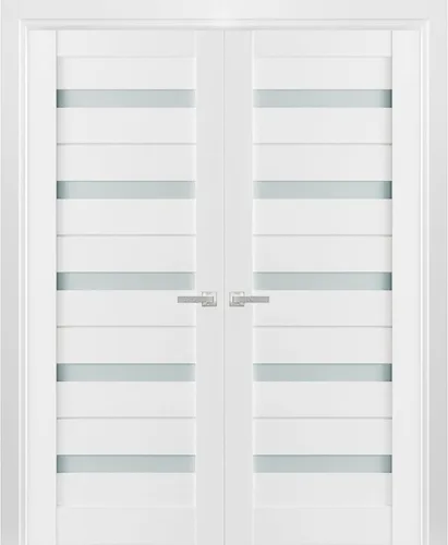 Vista 8 de Puertas dobles francesas macizas interiores de 36 x 80 pulgadas Quadro 4445 roble coñac con vidrio esmerilado Moldes de marco de panel sólido