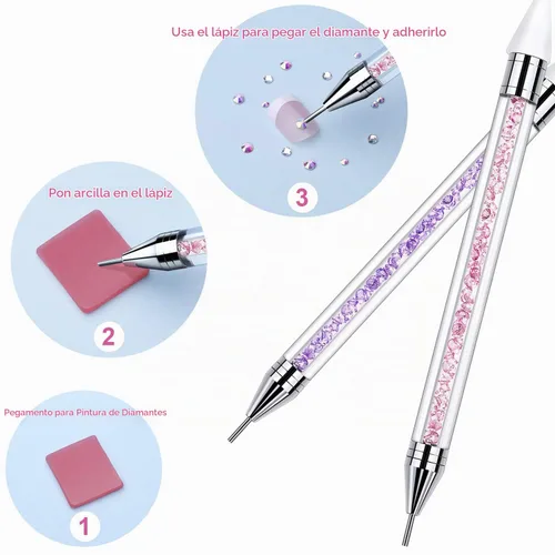 Vista 4 de 2 piezas de lápiz de cera con punta de diamante de imitación y pluma de punteado, selector de gemas de diamante de imitación de doble punta, lápiz
